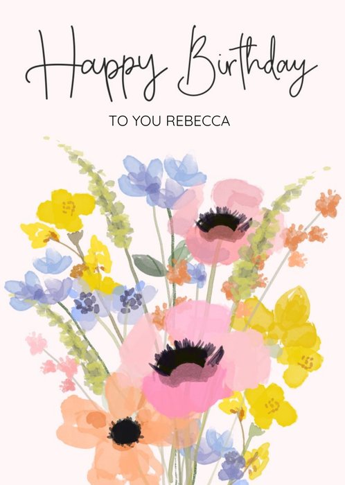 Floral Bunch Of Flowers Happy Birthday Postcard