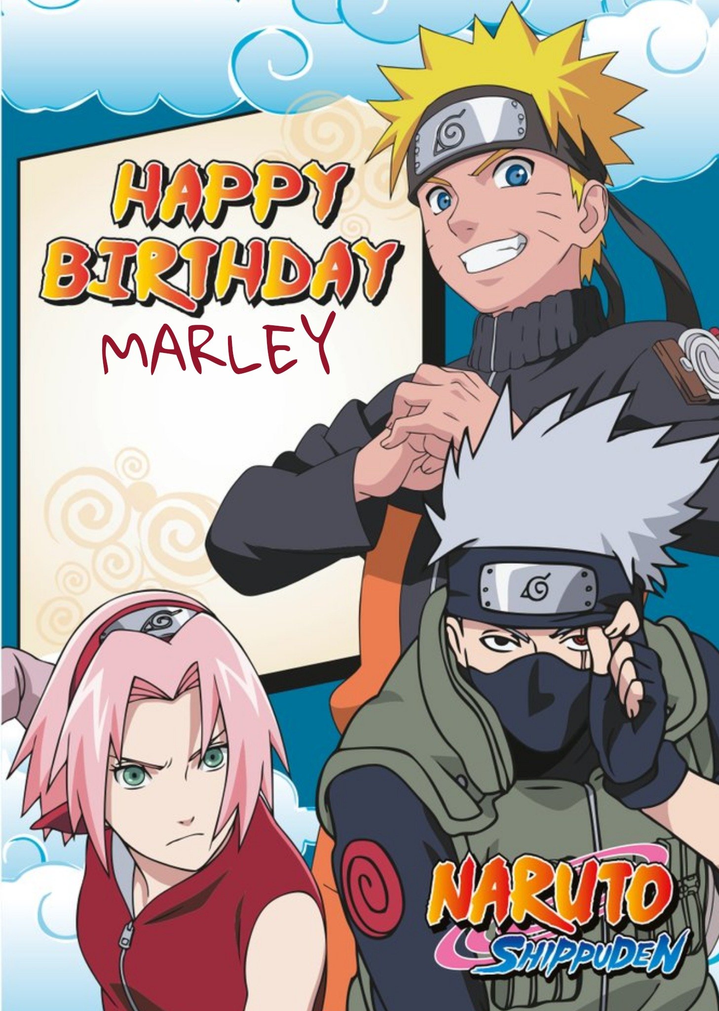 Naruto Clouds And Characters Personalise Name Birthday Card Ecard