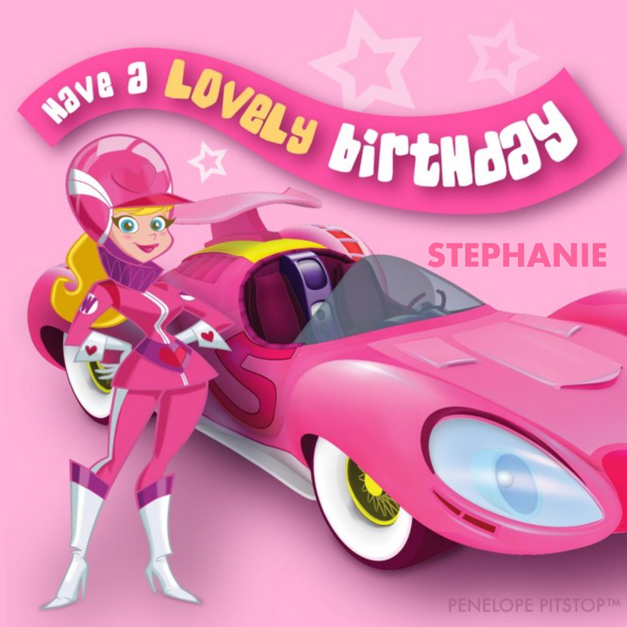 Other Wacky Racers Pink Penolpe Pitstop And Car Have A Lovely Birthday Personalised Card, Square