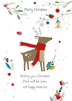 Illustration Of A Reindeer Surrounded By Foliage Christmas Card