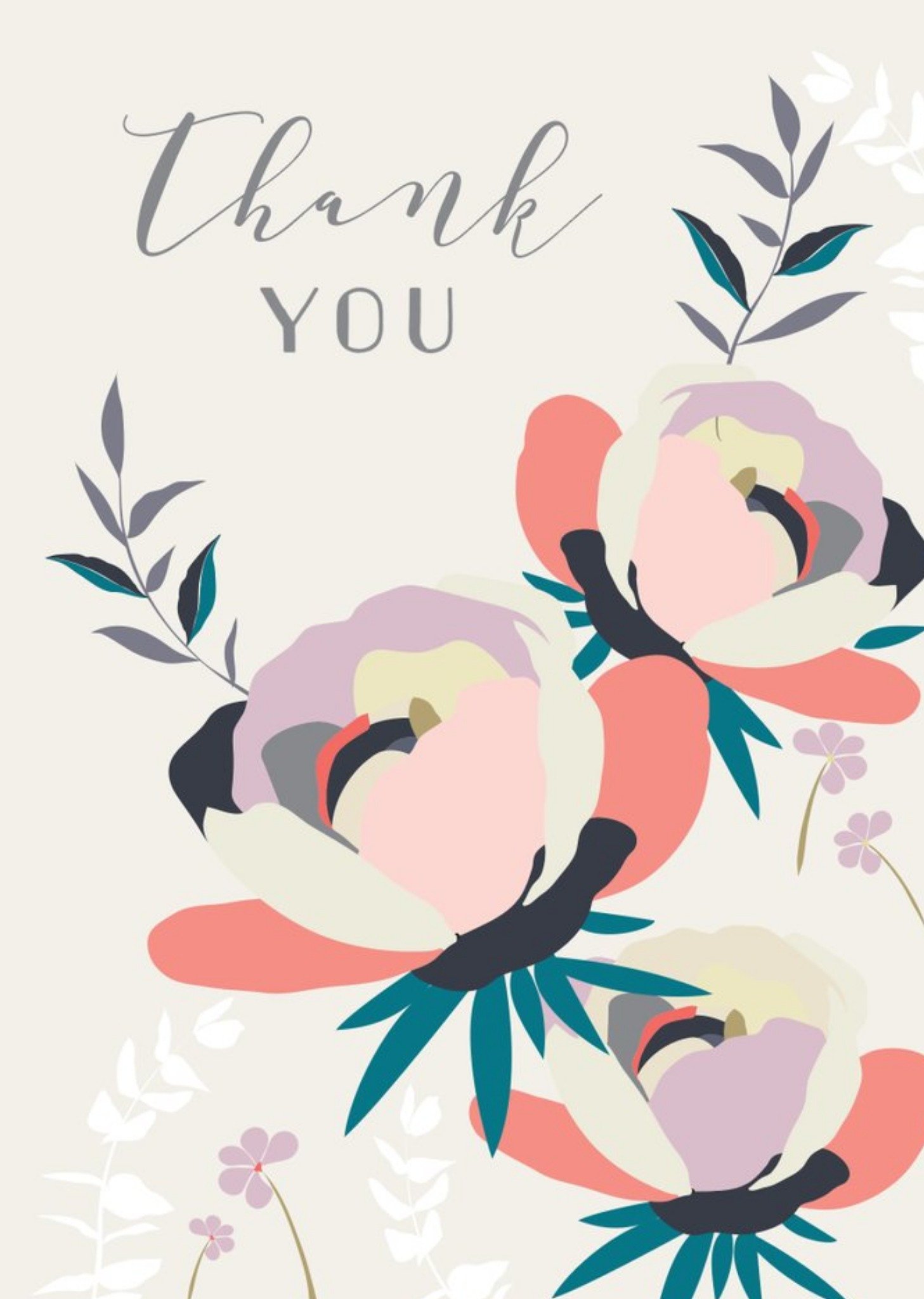 Moonpig Illustrated Floral Thank You Card, Large