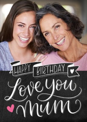 Typographic Chalkboard Happy Birthday Love You Mum Photo Upload Birthday Card