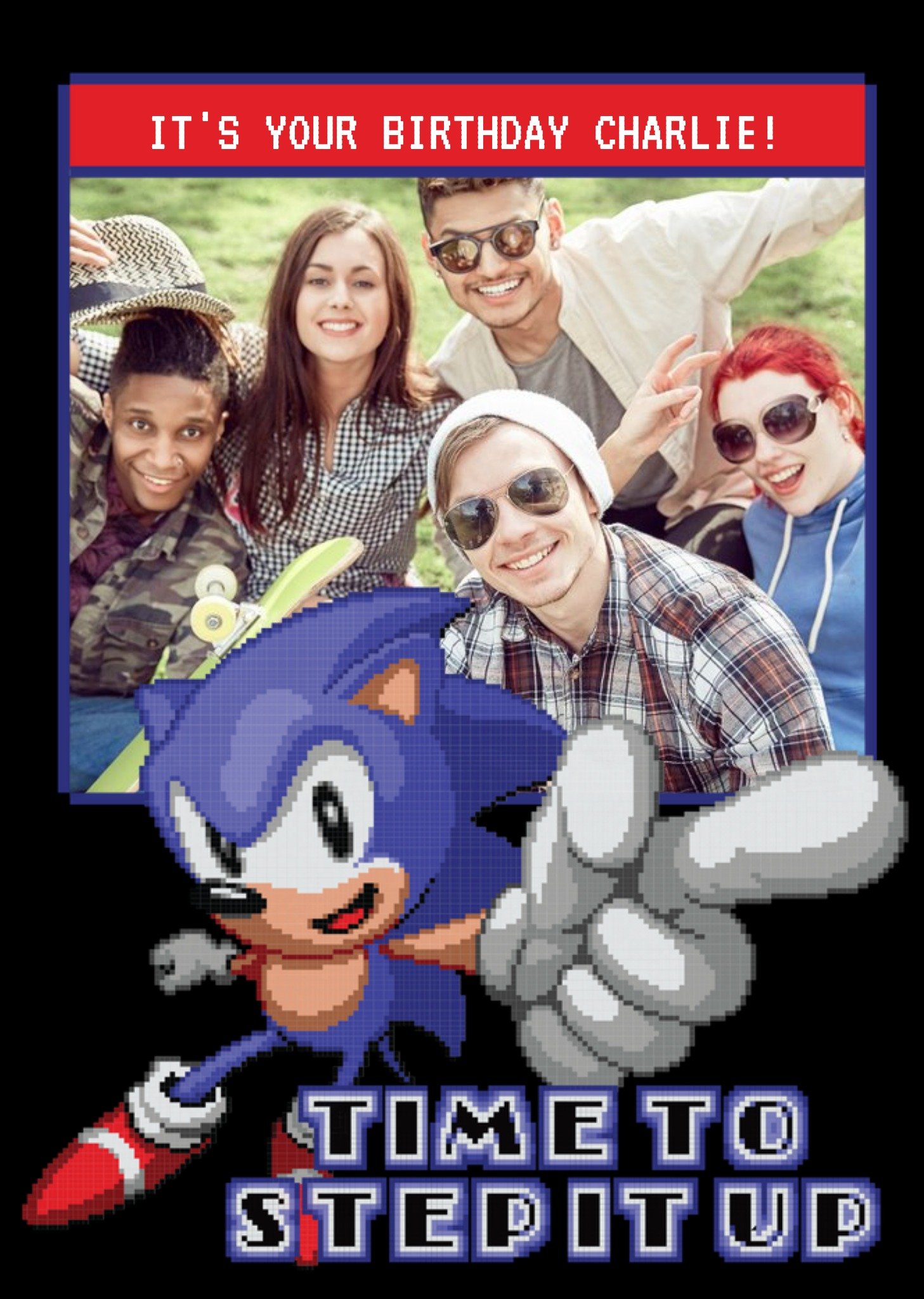 Sega Sonic Pixel Art Time To Step It Up Photo Upload Card Ecard