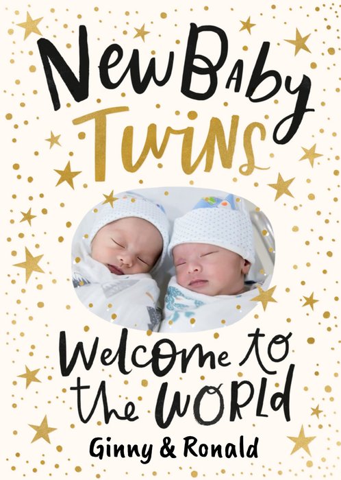  New Baby Twins Welcome To The World Photo Upload Card