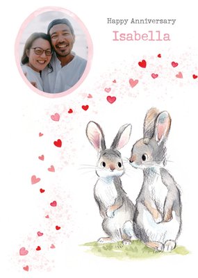 Cute Tradition Rabbit Illustration Photo Upload Anniversary Card