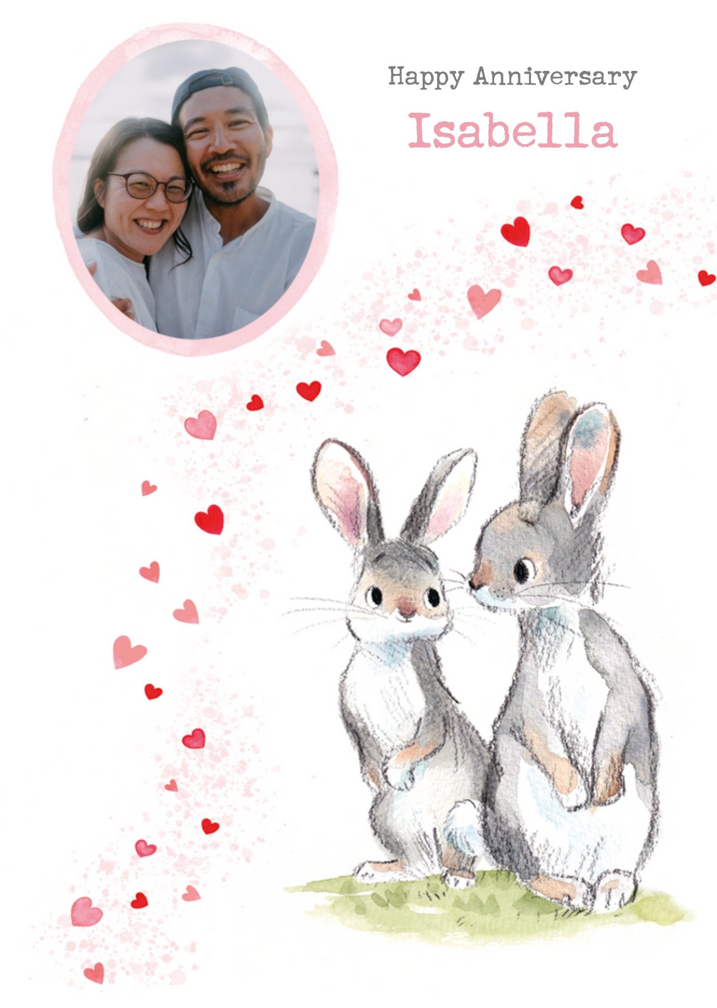 Cute Tradition Rabbit Illustration Photo Upload Anniversary Card Ecard