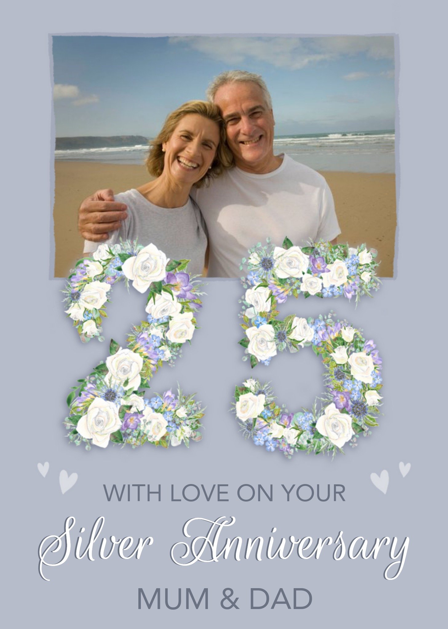 Floral Number Twenty Five Arrangement With Photo Frame Silver Anniversary Photo Upload Card Ecard