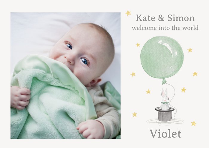 Welcome Into The World Watercolour Photo Upload New Baby Card