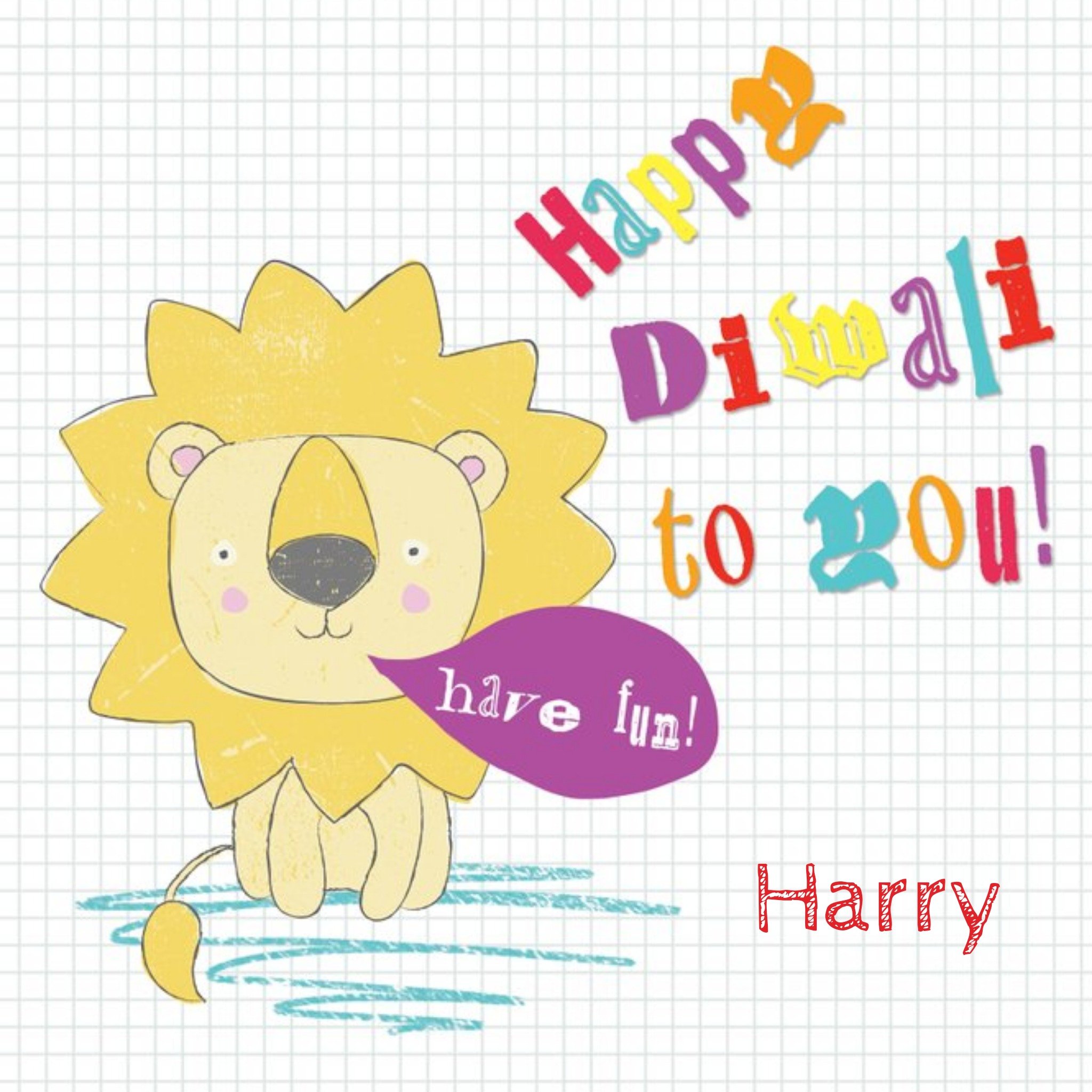 Moonpig Little Lion Personalised Happy Diwali Card, Square