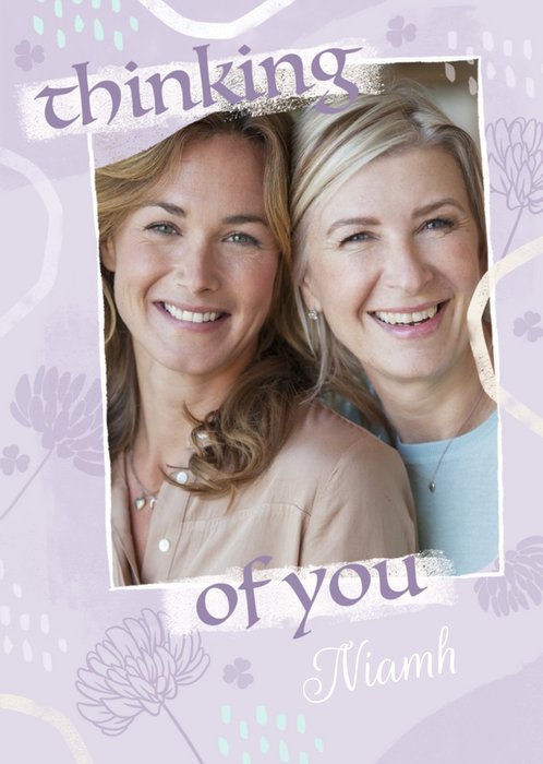 Lilac Illustrated Photo Upload Thinking of You Card