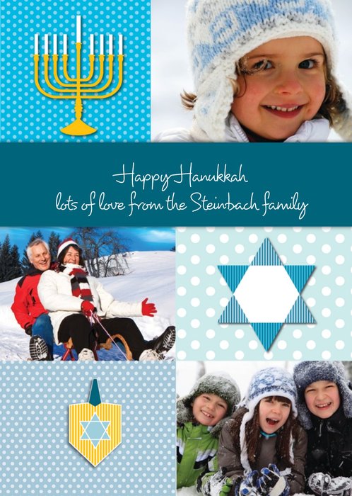 Blue Personalised Photo Upload Happy Hanukkah Card