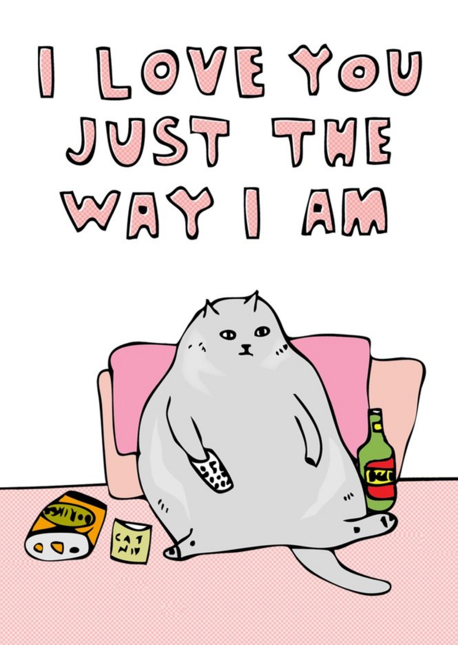 Moonpig Illustration Of A Chubby Cat Chilling I Love You Just The Way I Am Card, Large