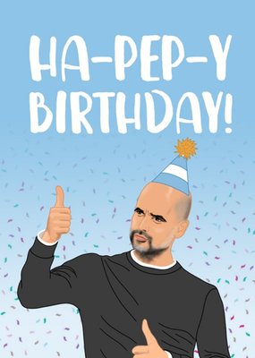 Bright Graphic Illustration Of A Premier League Football Manager Ha-Pep-y Birthday Card