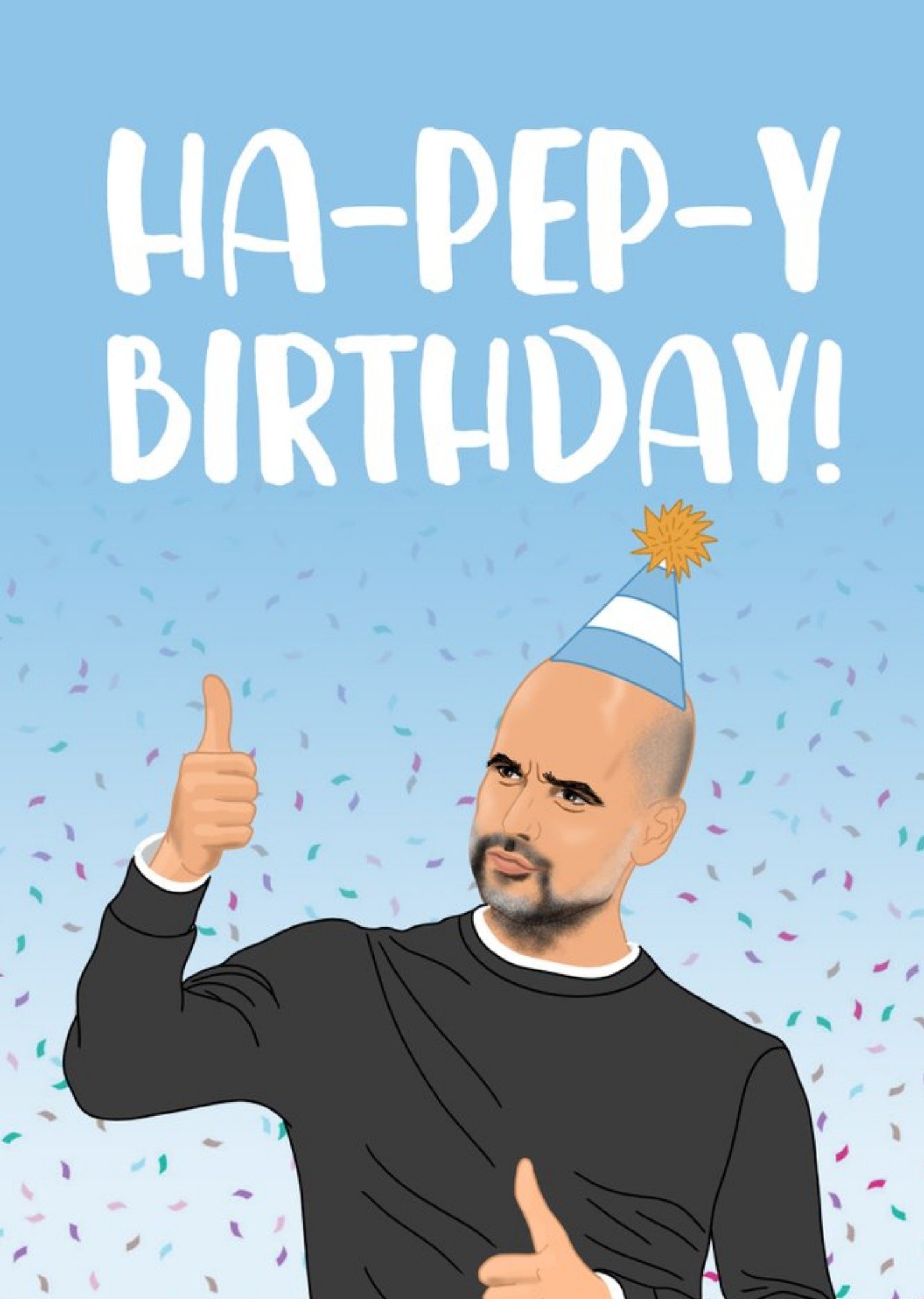 Moonpig Bright Graphic Illustration Of A Premier League Football Manager Ha-Pep-Y Birthday Card, Lar