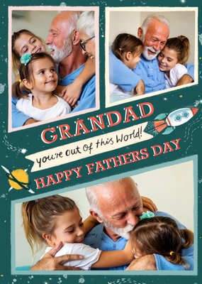 Katie Hickey Illustrated Space Themed Photo Upload Father's Day Card For Grandad