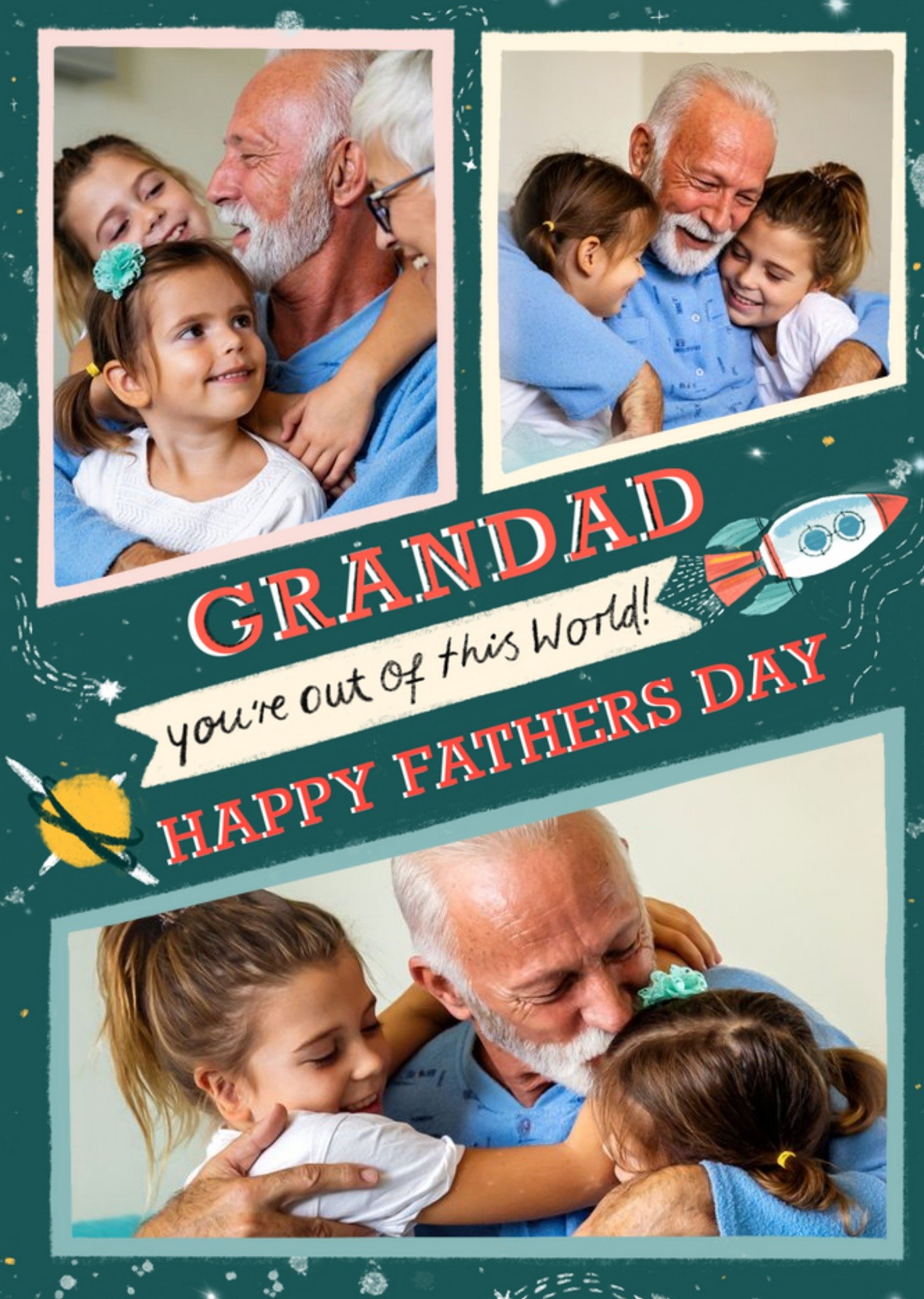 Katie Hickey Illustrated Space Themed Photo Upload Father's Day Card For Grandad Ecard