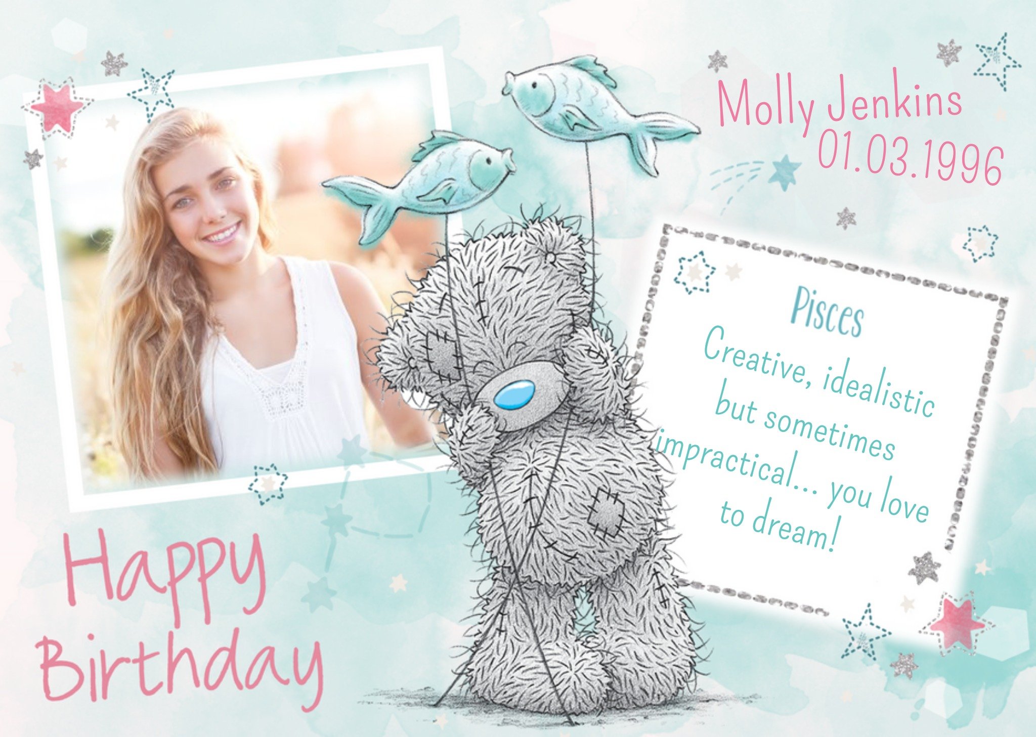 Me To You Tatty Teddy Pisces Zodiac Happy Birthday Photo Card Ecard