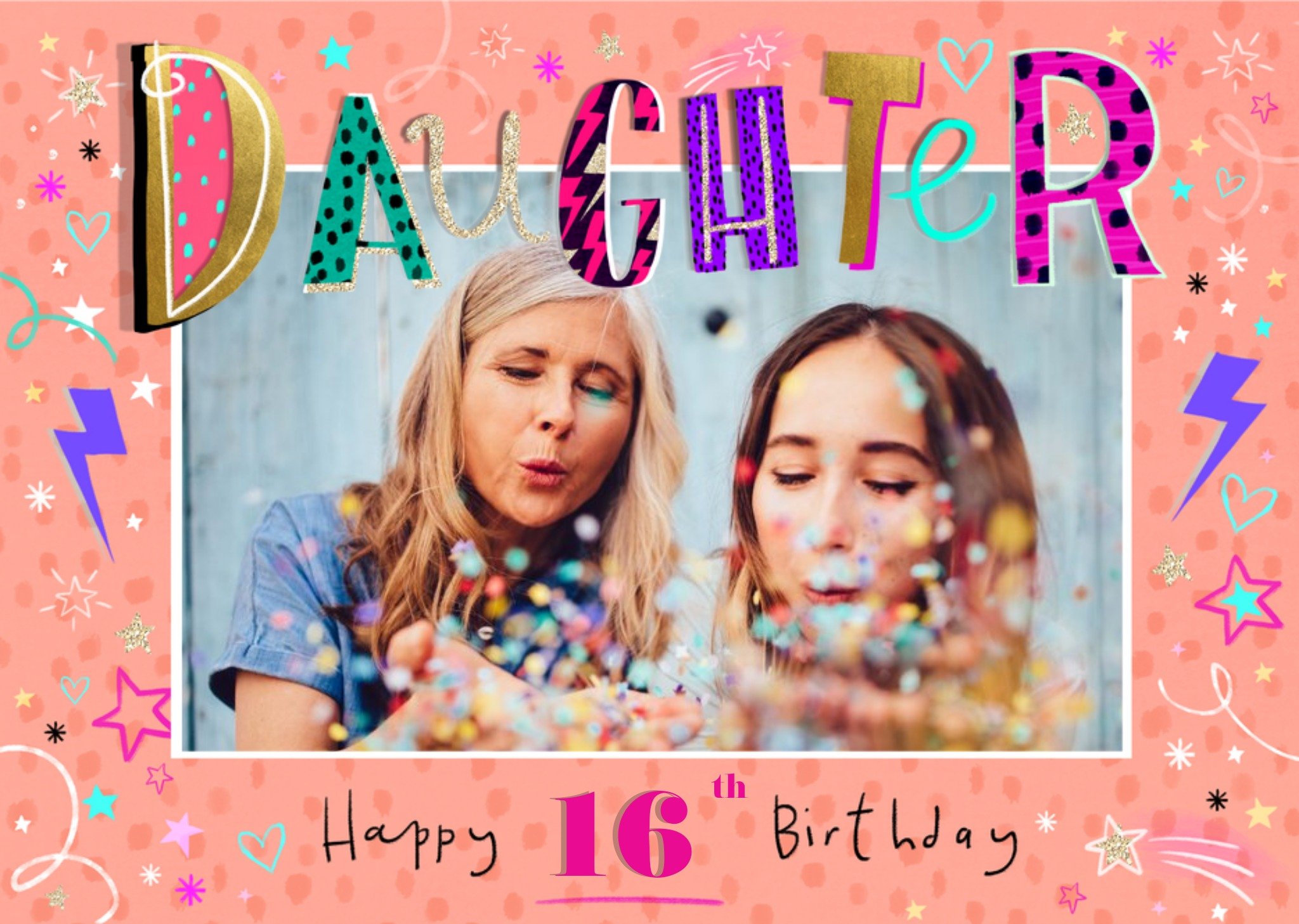 Moonpig Spots And Stars Daughter Happy Birthday Photo Upload Birthday Card, Large