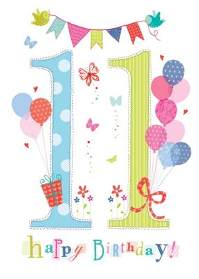 Typographic 11 Happy Birthday Card