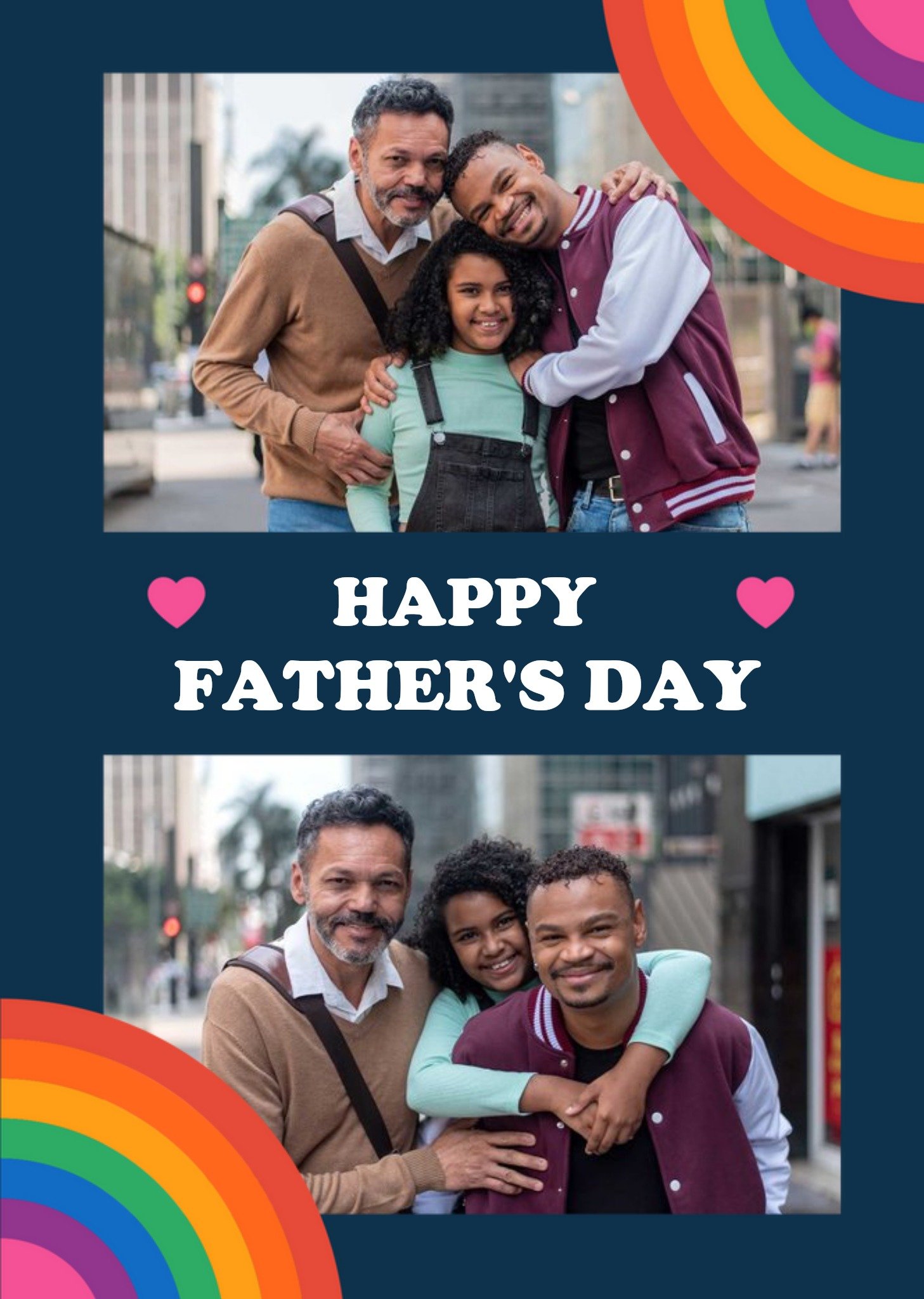 Retro Typography With Rainbows And Hearts Father's Day Photo Upload Card Ecard