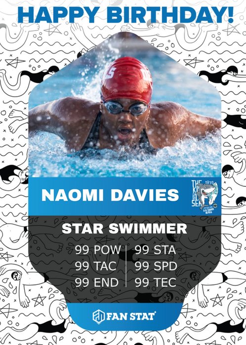 Fan Stat Star Swimmer Photo Upload Birthday Card