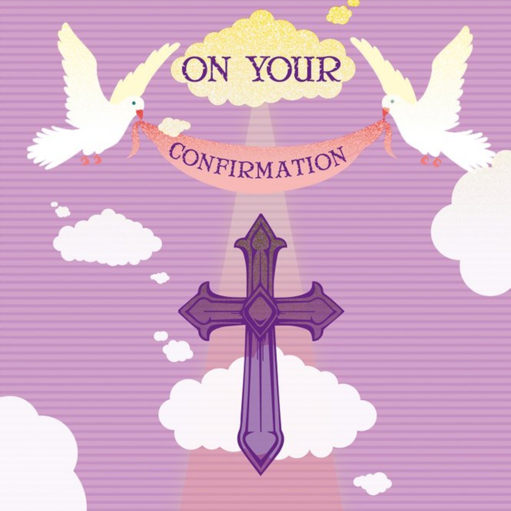 Davora Purple Illustrated Dove Confirmation Day Card, Square