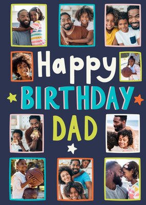 Sweet And Bold Colourful Happy Birthday Dad Collage Photo Upload Birthday Card