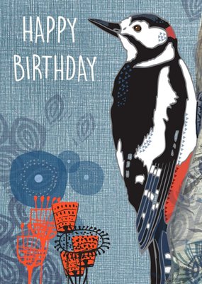Floral Pattern Woodpecker Birthday Card