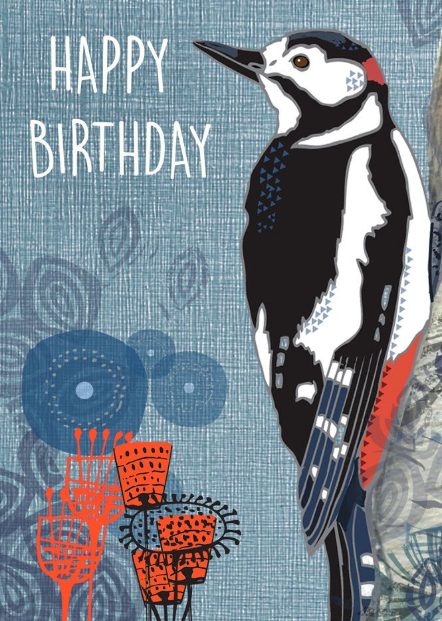 Moonpig Floral Pattern Woodpecker Birthday Card Ecard