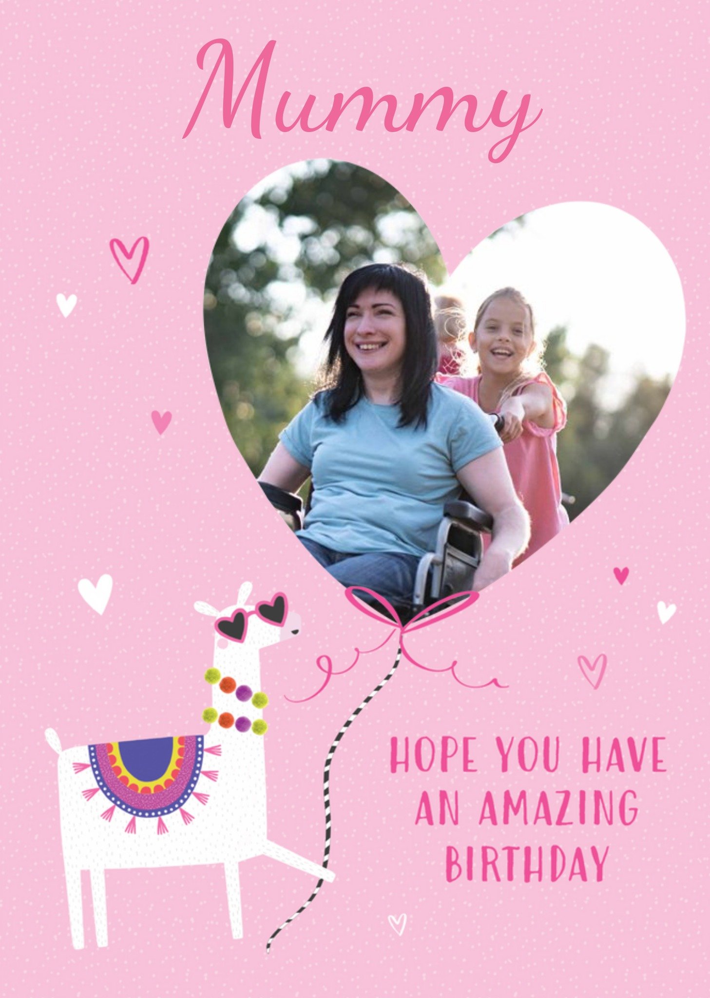 Moonpig Illustrated Pink Female Heart Photo Upload Animal Birthday Card, Large