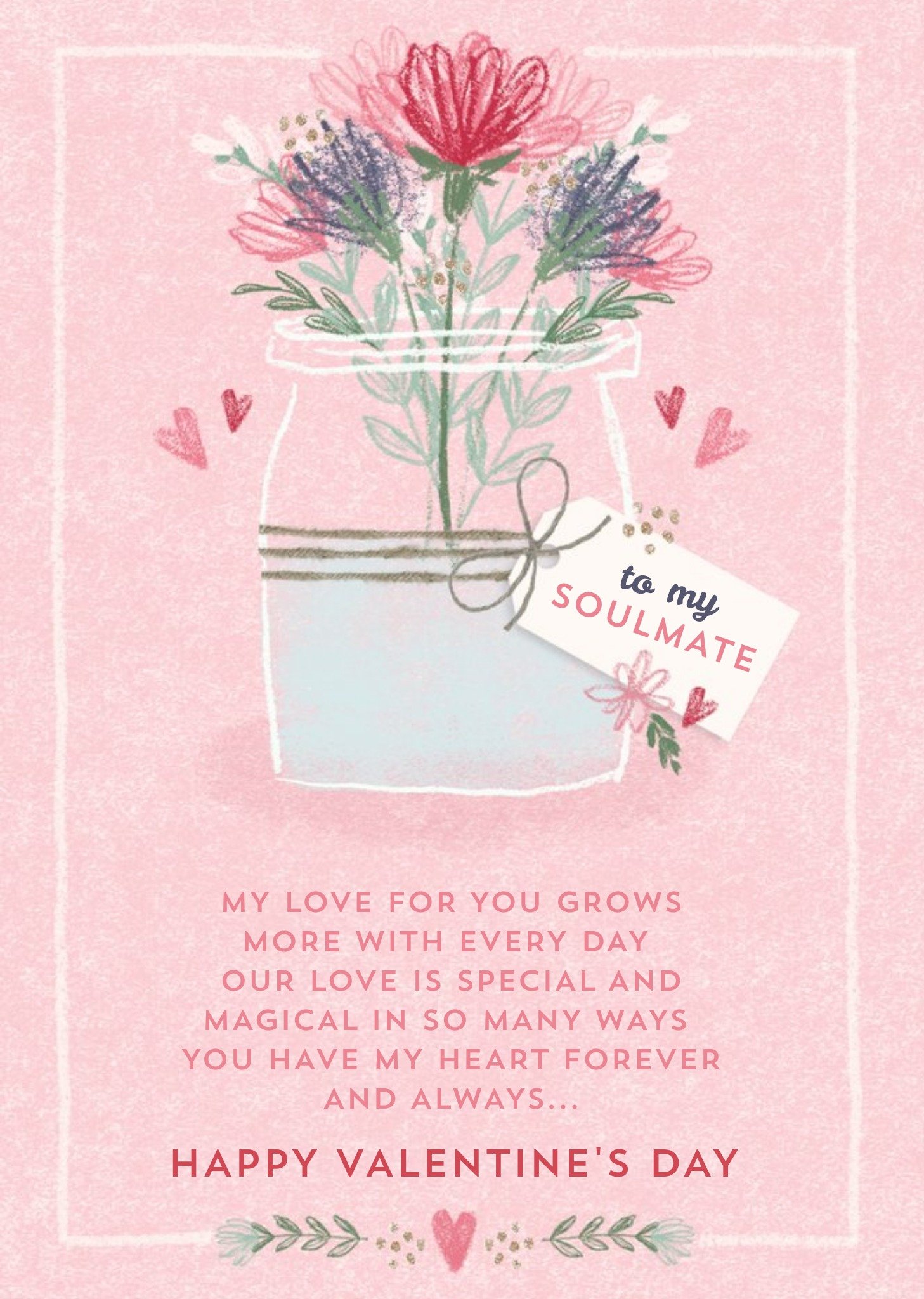 Traditional Floral To My Soulmate Pink Valentines Day Card Ecard