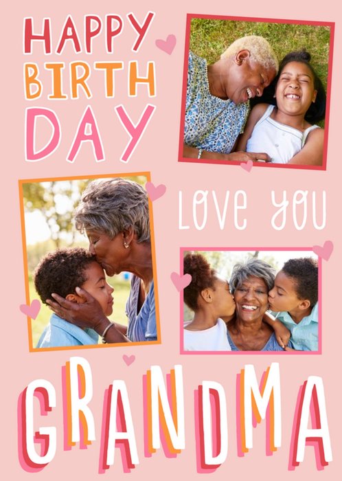 Big Bold Type Typographic Grandma Birthday Photo Upload Card