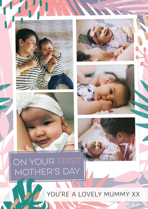 Pastel Tropical Print Happy First Mother's Day Photo Card