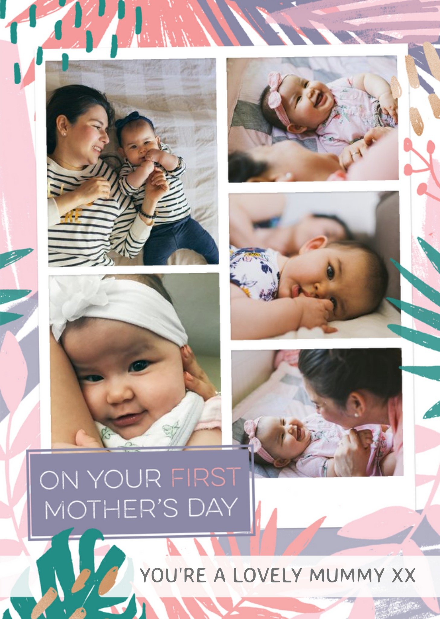 Moonpig Pastel Tropical Print Happy First Mother's Day Photo Card Ecard