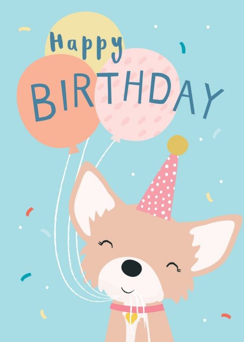 Klara Hawkins Dog & Balloons Birthday Greeting Card | Moonpig