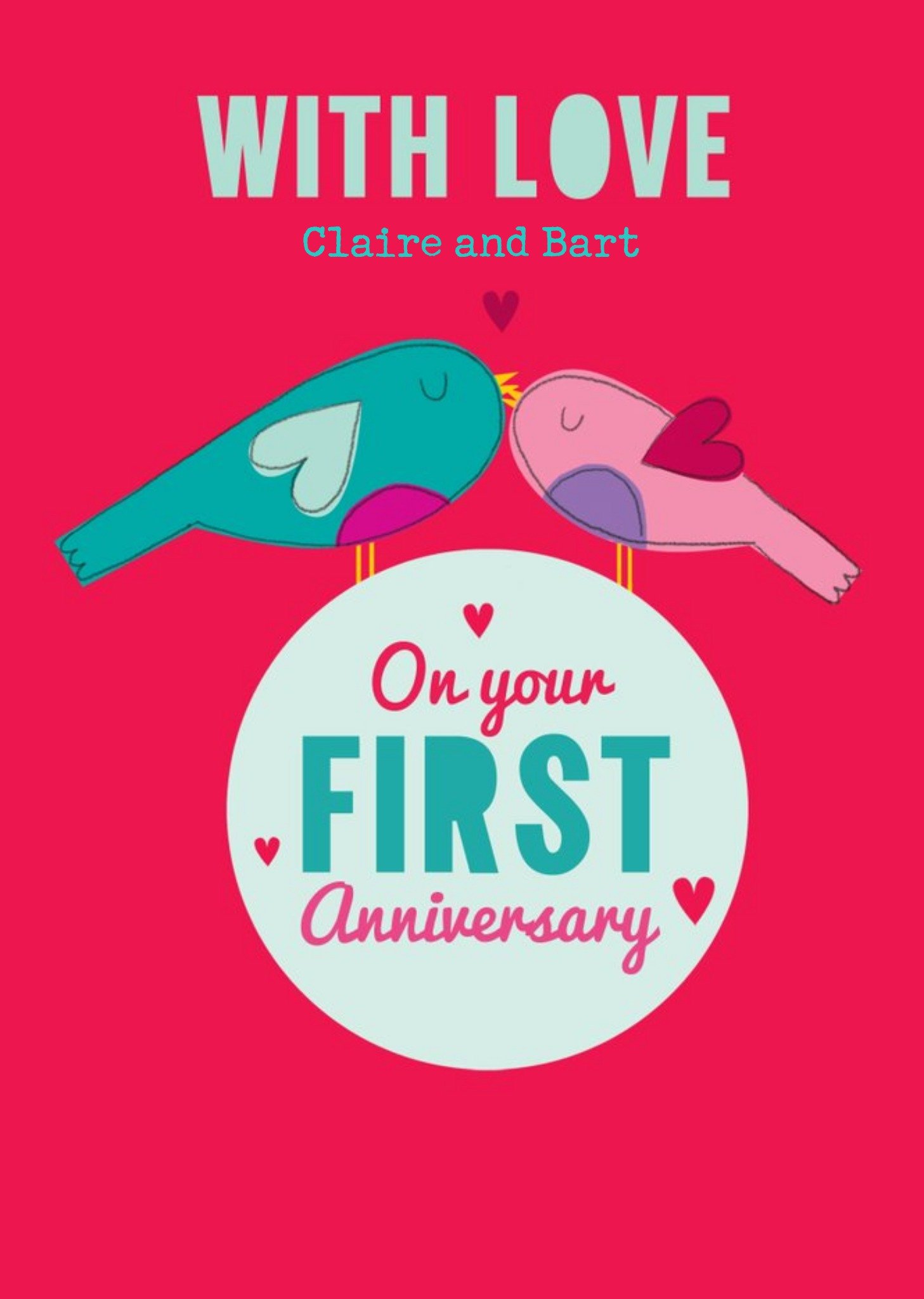 Moonpig Cute Illustrated First Anniversary Card, Large
