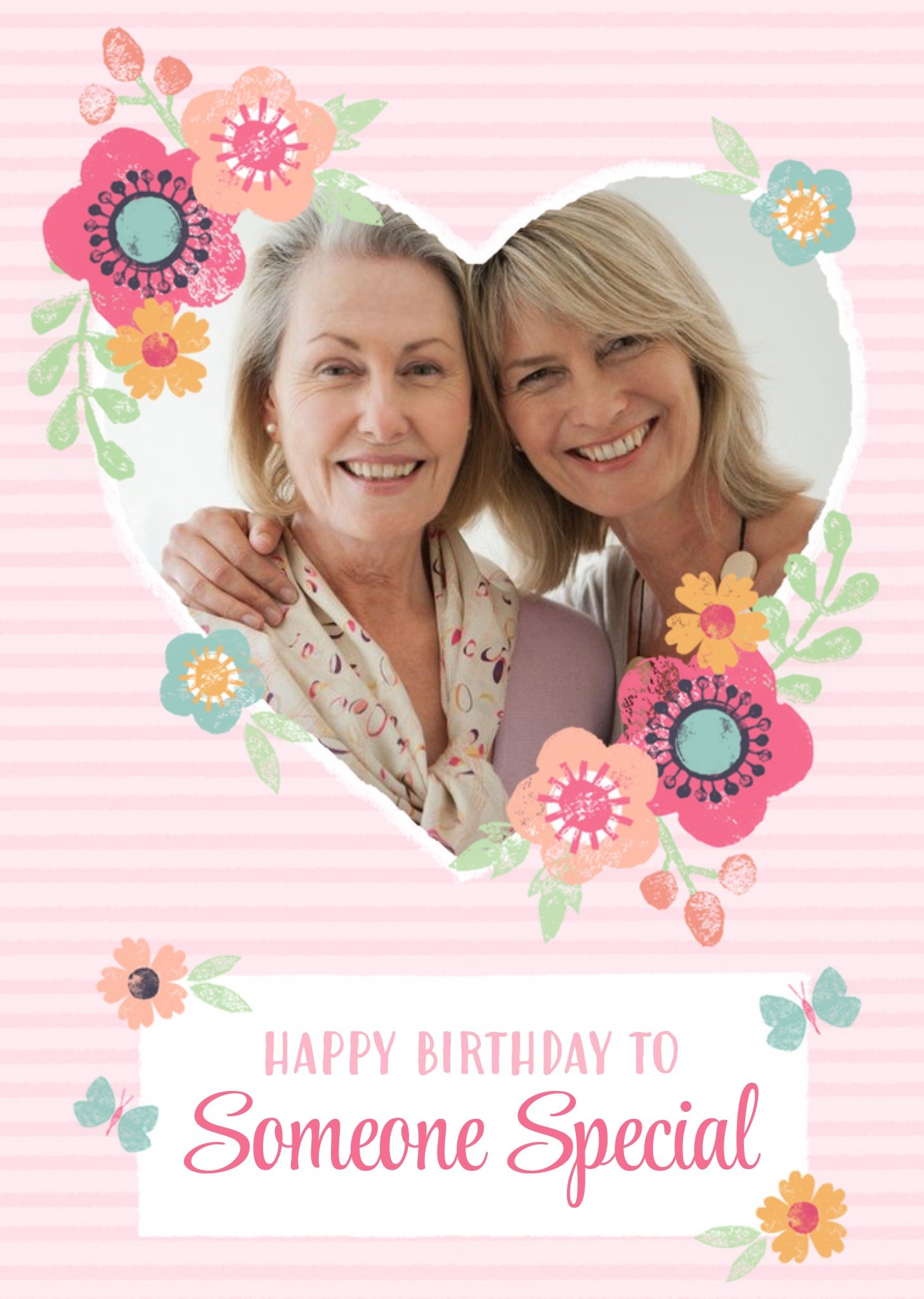 Striped And Flower Design Happy Birthday Someone Special Photo Card Ecard