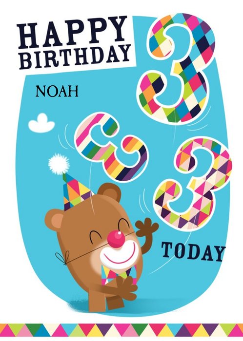 Clown Bear Personalised Happy 3rd Birthday Card