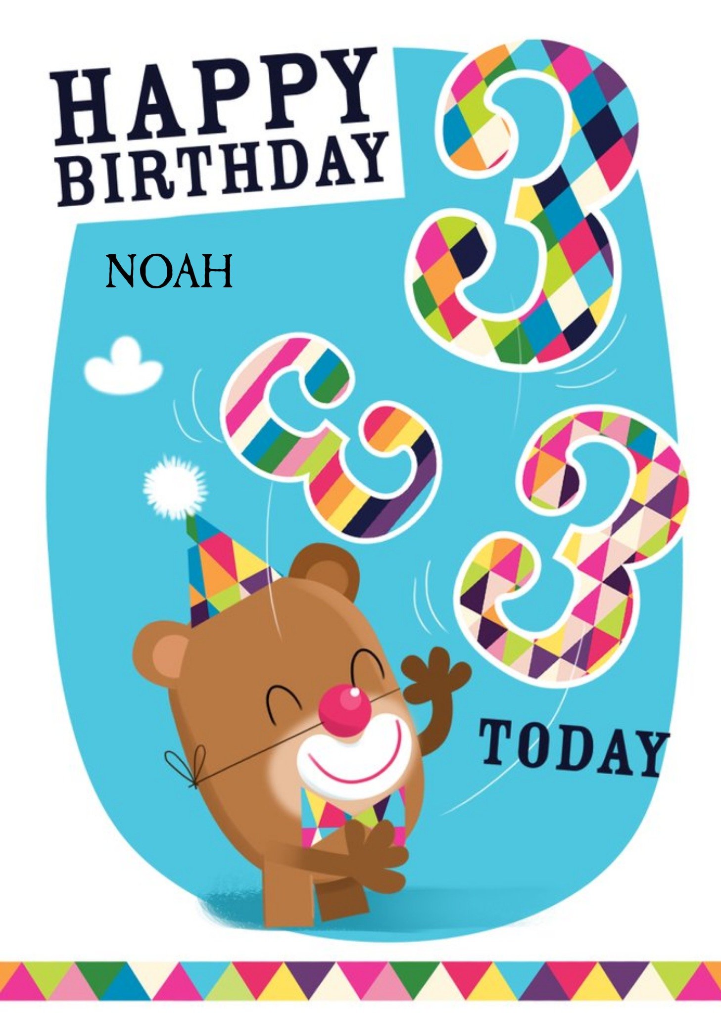 Moonpig Clown Bear Personalised Happy 3rd Birthday Card, Large