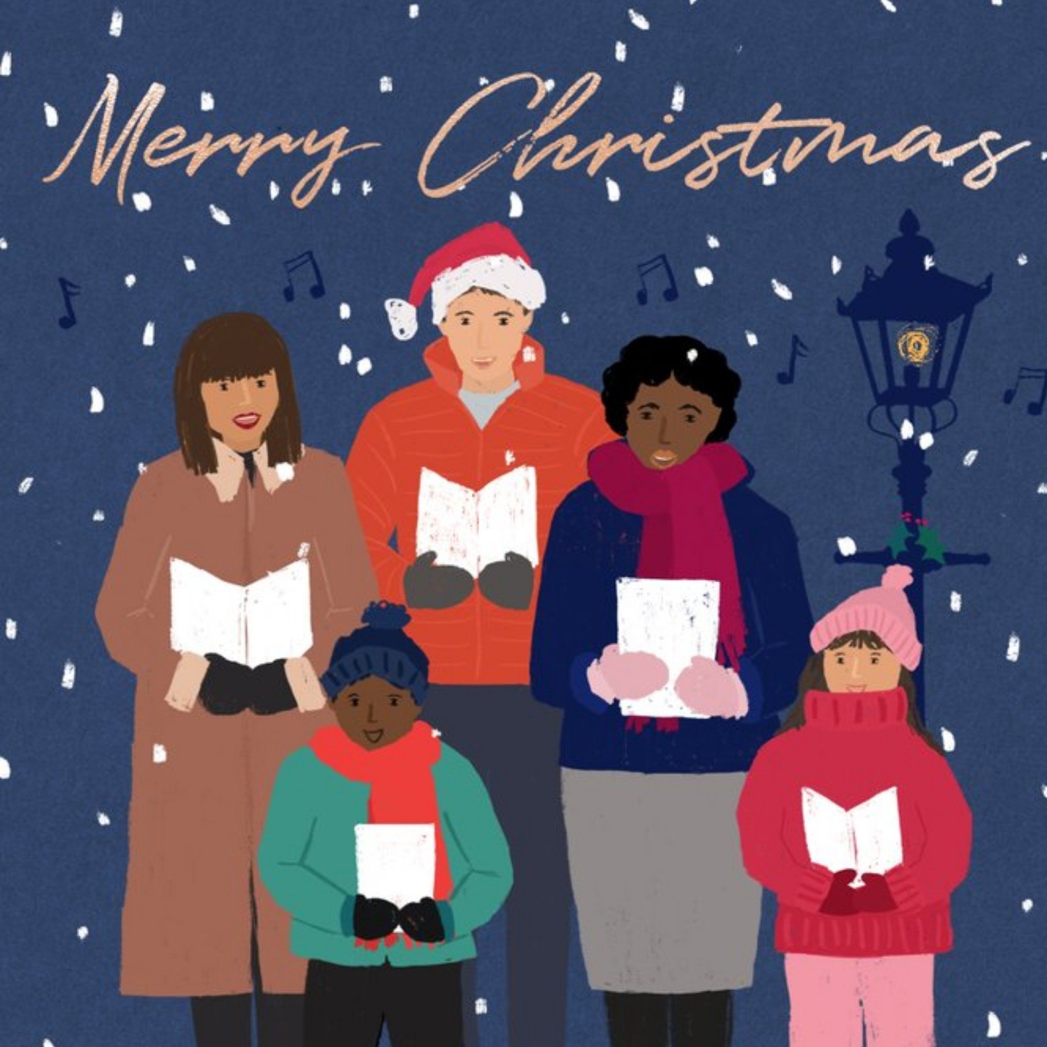 Moonpig Carol Singers Winter Scene Merry Christmas Card, Large