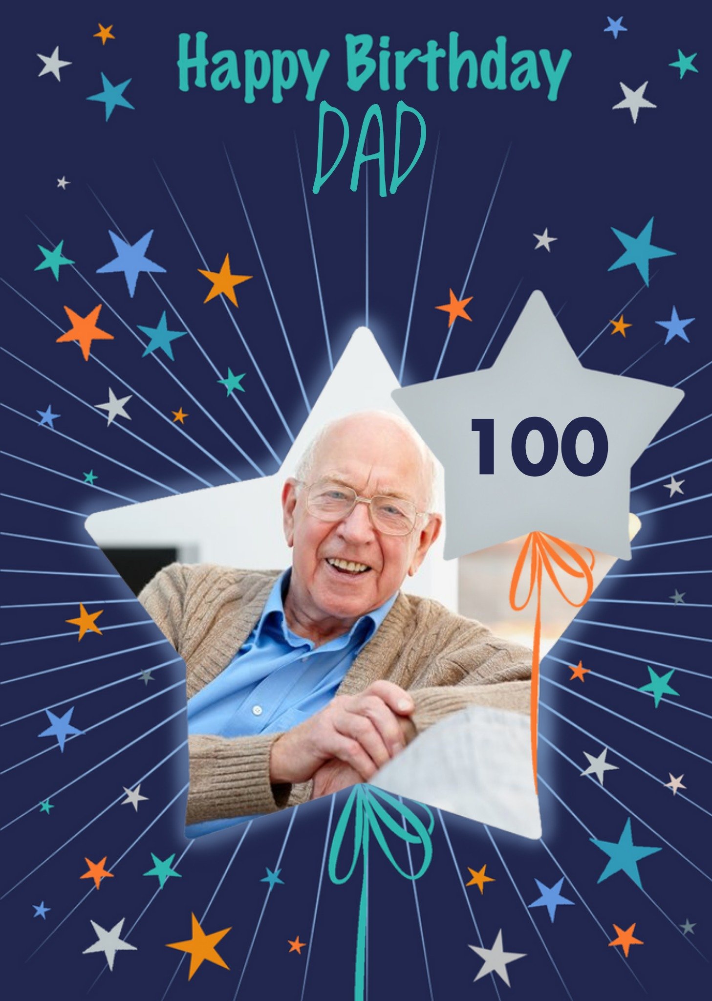 Moonpig Mimosa Photo Upload Star Dad 100th Birthday Card, Large