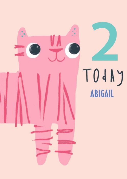 Cute illustrative Striped Cat Birthday Card