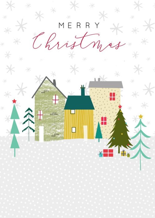 Traditional Illustrated Christmas Village Christmas Card