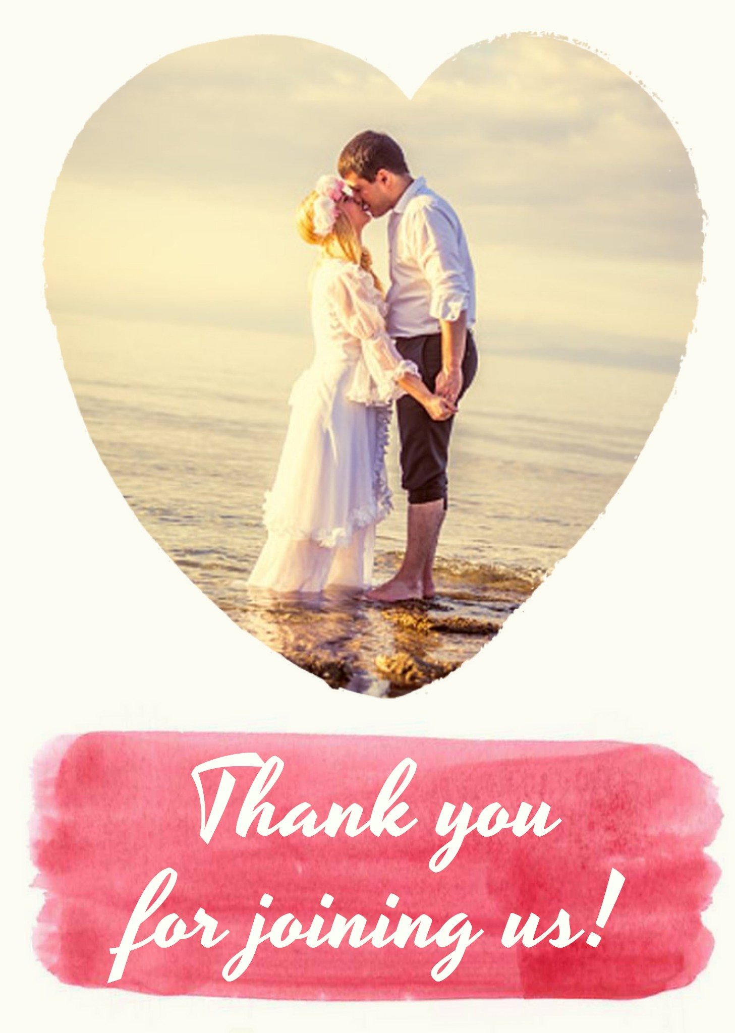 Paint Brush Stroke Heart Frame Personalised Photo Upload Wedding Thank You Card Ecard