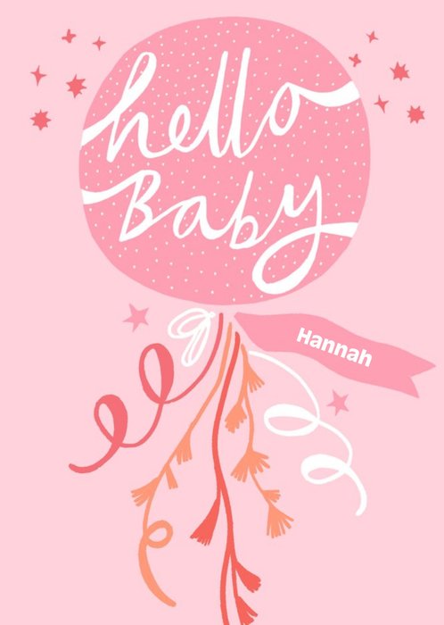 Cute Illustrated Pink Balloon New Baby Girl Card