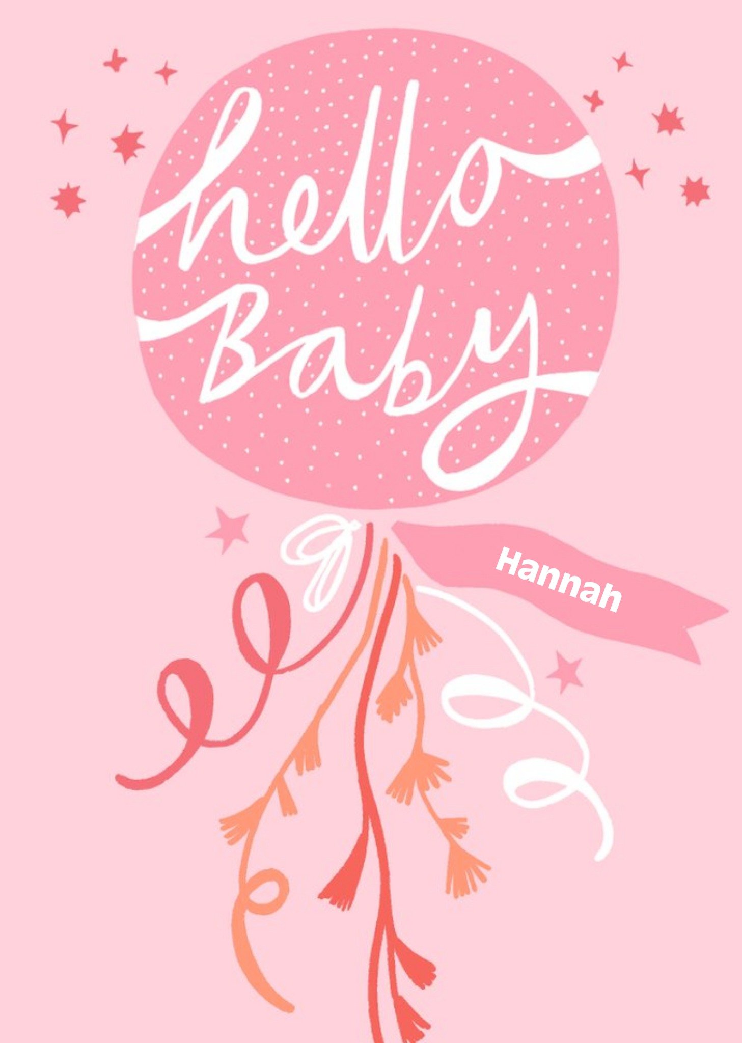 Cute Illustrated Pink Balloon New Baby Girl Card