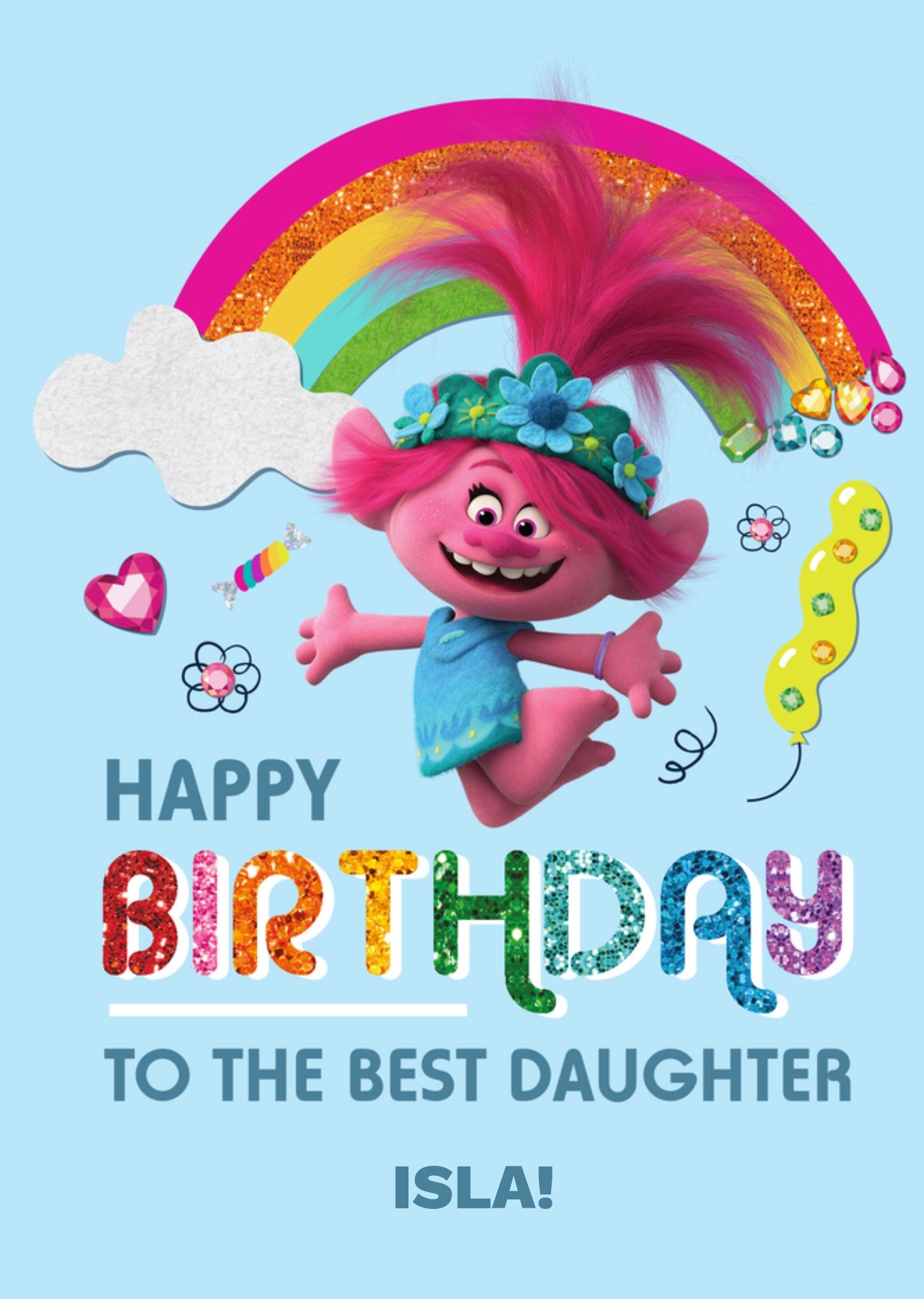 Trolls Princess Poppy Best Daughter Birthday Card, Large