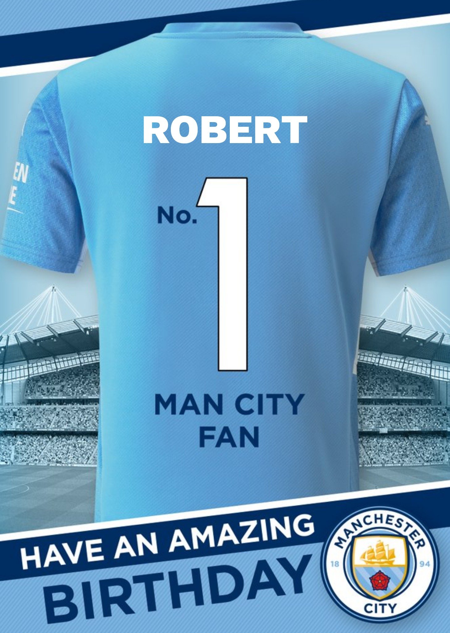 Moonpig Man City No.1 Fan Football Shirt Birthday Card, Large