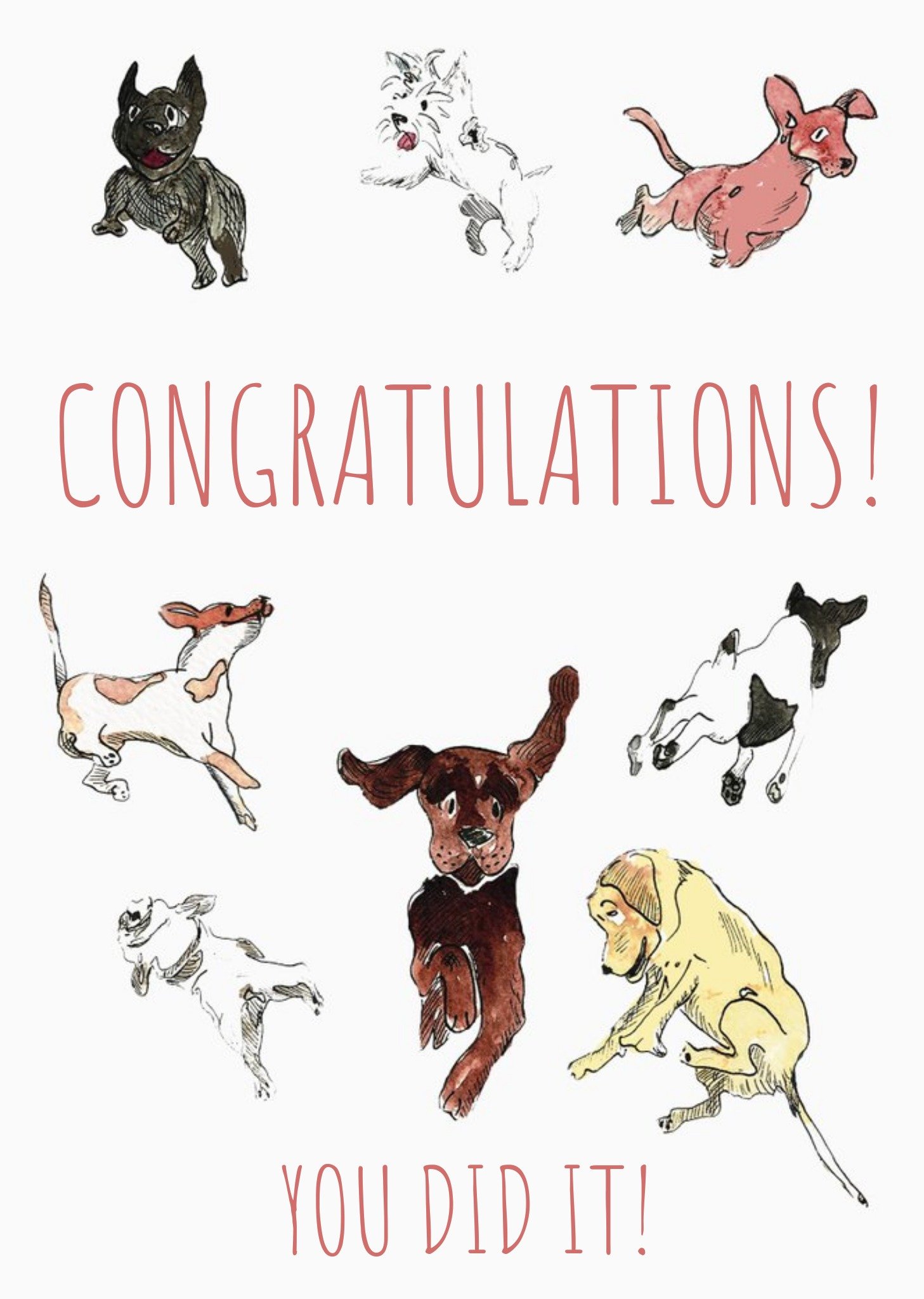 Watercolour Illustration Multiple Dogs Congratulations Card Ecard