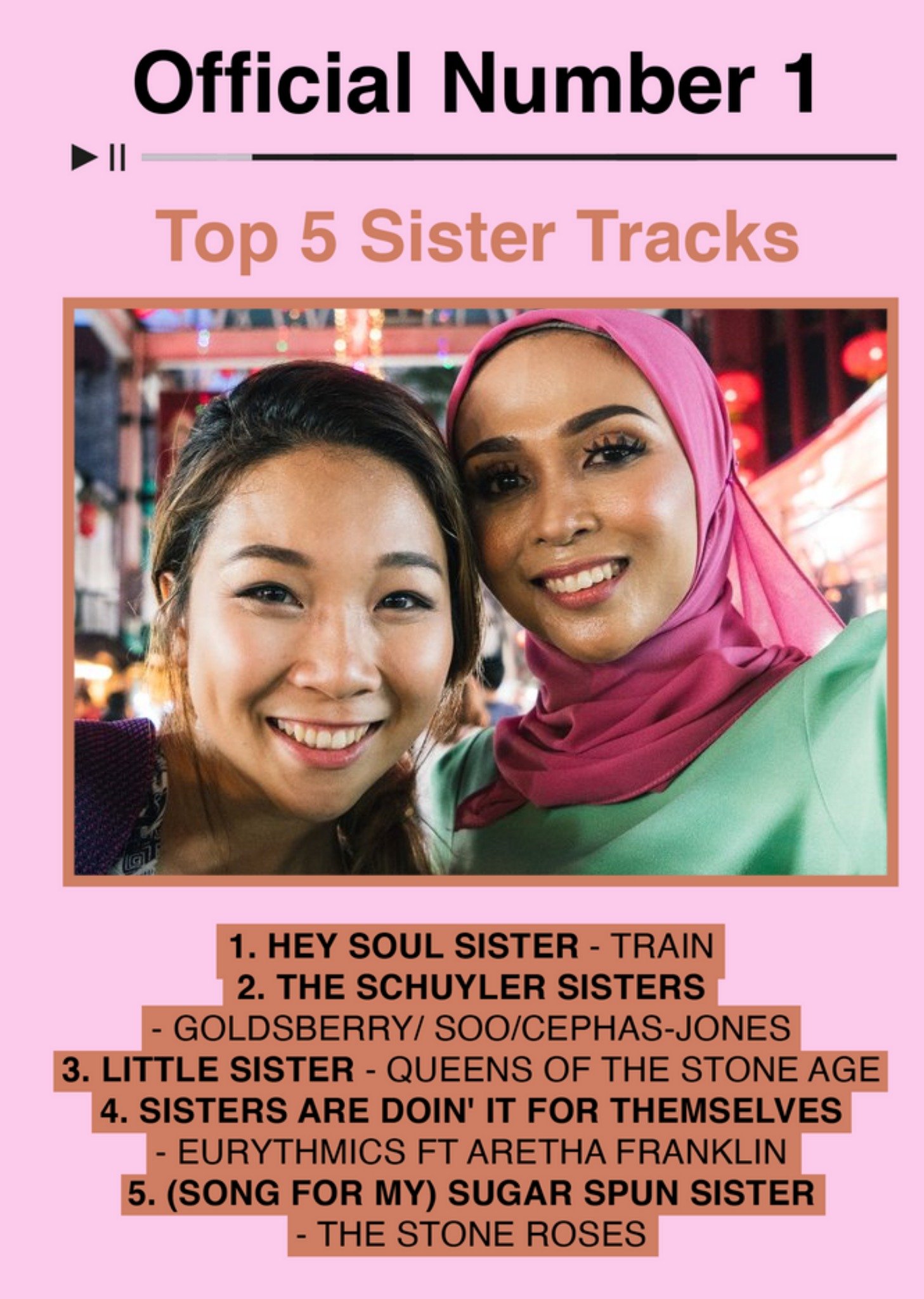 Icial Charts Number 1 Top 5 Sister Tracks Photo Upload Birthday Card Ecard